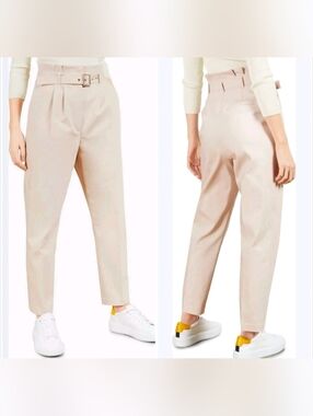 Ted Baker Pale Pink Paperbag Waist Straight-Leg Trousers